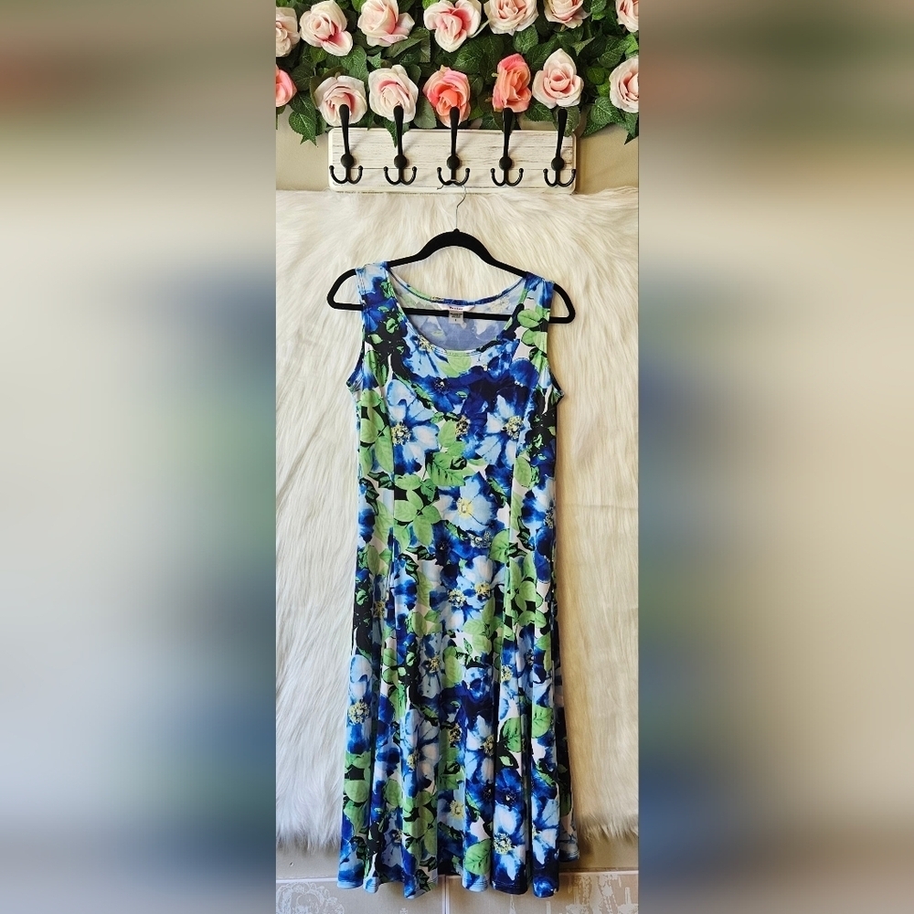 TanJay Blue Violets Sleeveless Midi Sundress